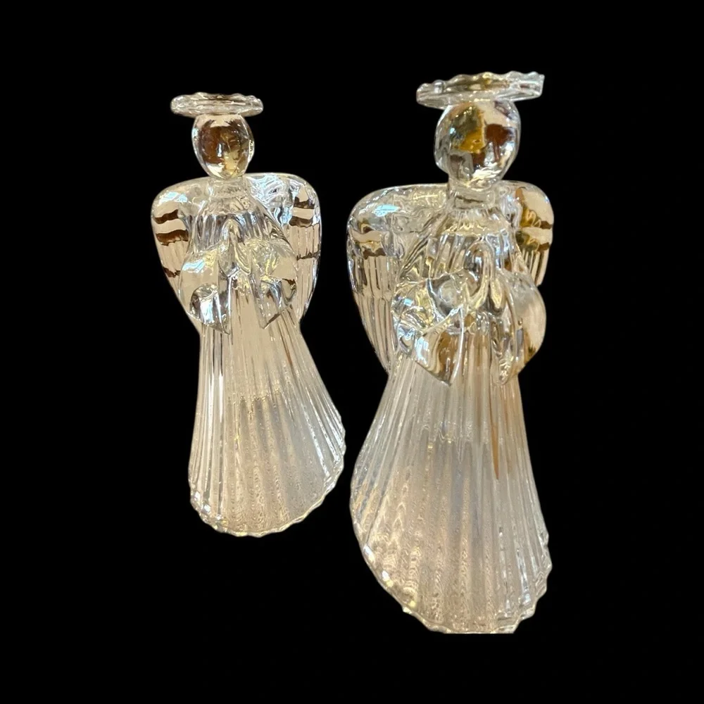 Set of 2 vintage crystal angels, candle holders, excellent condition